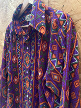 Vintage 70s purple orange Aztec pattern polyester shirt size large by Marlboro